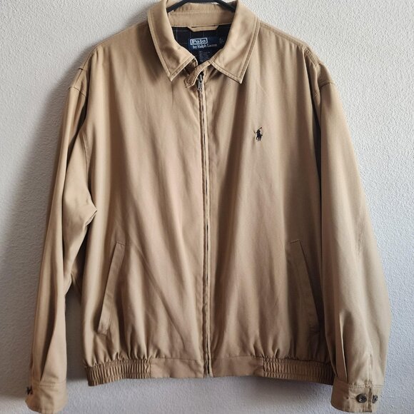 Polo Ralph Lauren Jacket Mens Large Tan Harrington Full Zip Classic Windbreaker - Picture 1 of 12